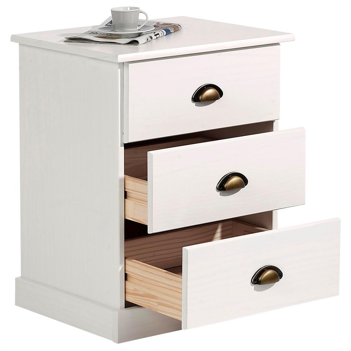 IDIMEX Table de chevet PARIS en pin massif, 3 tiroirs
