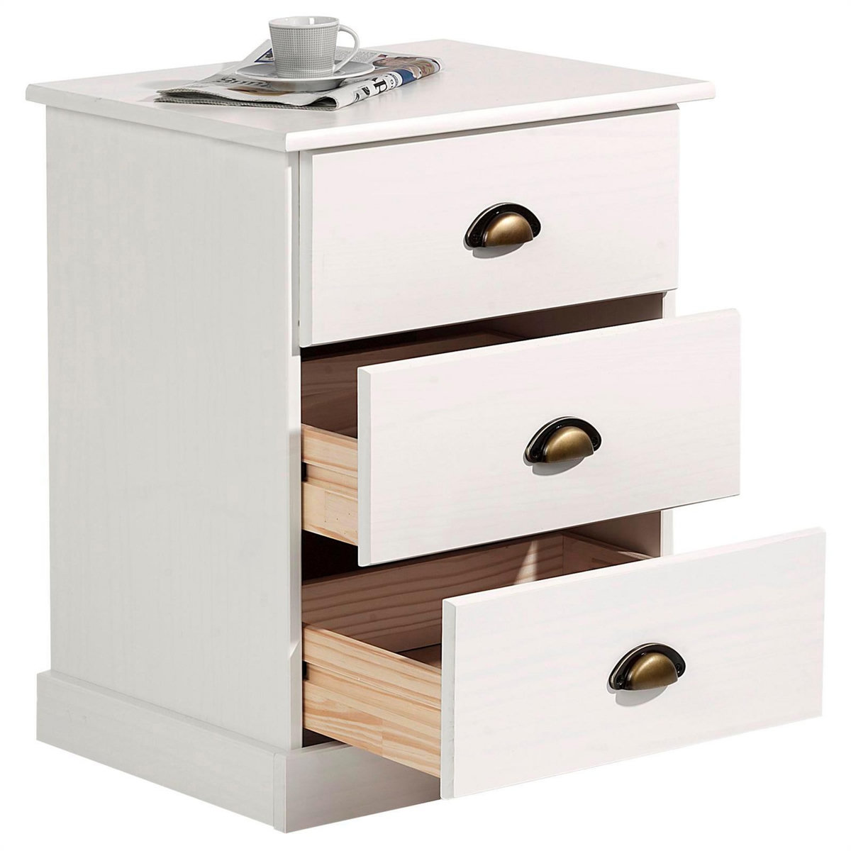 IDIMEX Table de chevet PARIS en pin massif, 3 tiroirs