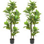 Voir la diapositive 5 : HOMCOM Ficus Lutea artificiels 1,50H m - lot de 2 ficus artificiels - 120 feuilles réalistes par pied - pot inclus noir vert