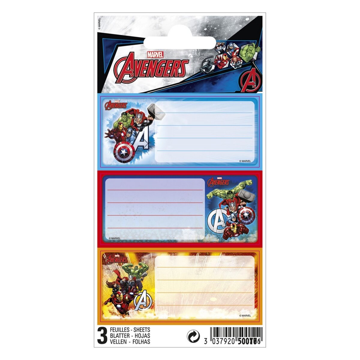 Lot de 9 étiquettes adhésives 75x100mm - Avengers