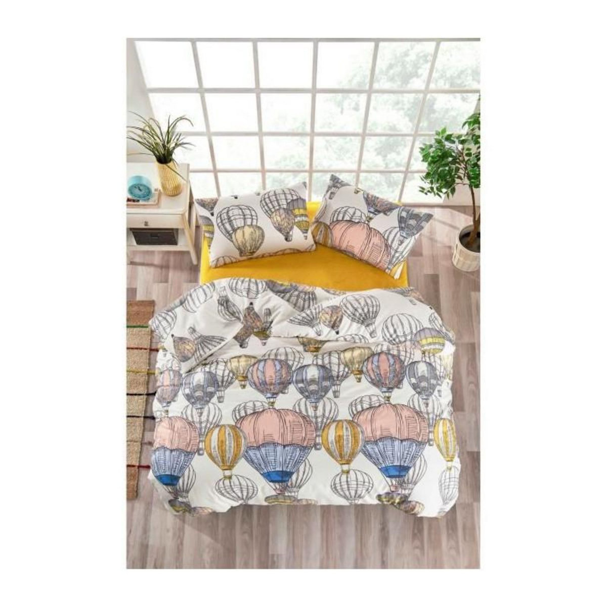 GENERIQUE Parure de lit - 1 housse de couette 220 x 240 cm + 2 taies d'oreiller 60 x 60 cm - 100% coton renforcé - Moutarde