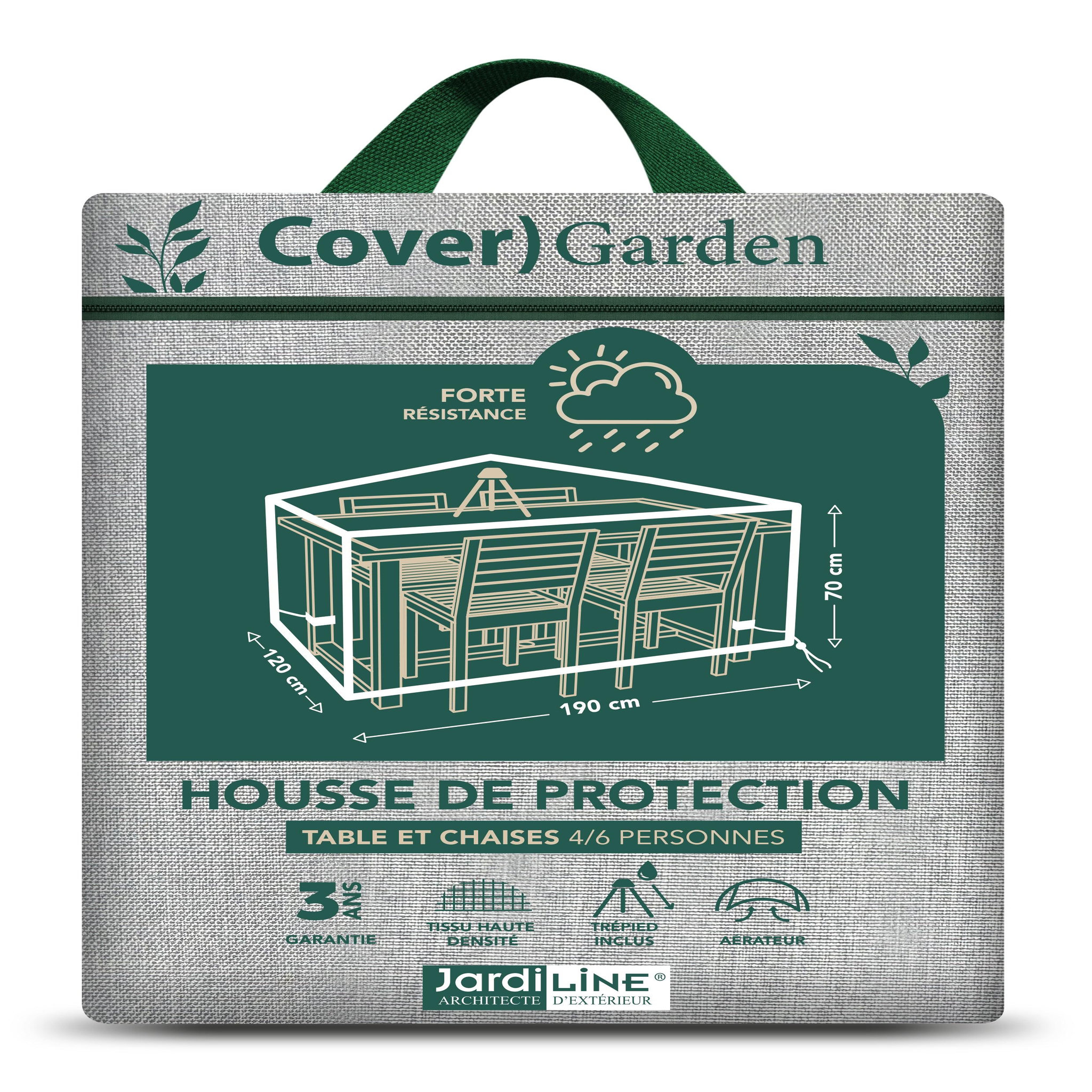 Voir la diapositive 2 : Jardiline Housse TABLE RECTANGULAIRE + CHAISES 4/6 pers - 190 x 120 x 70 cm - Cover Garden