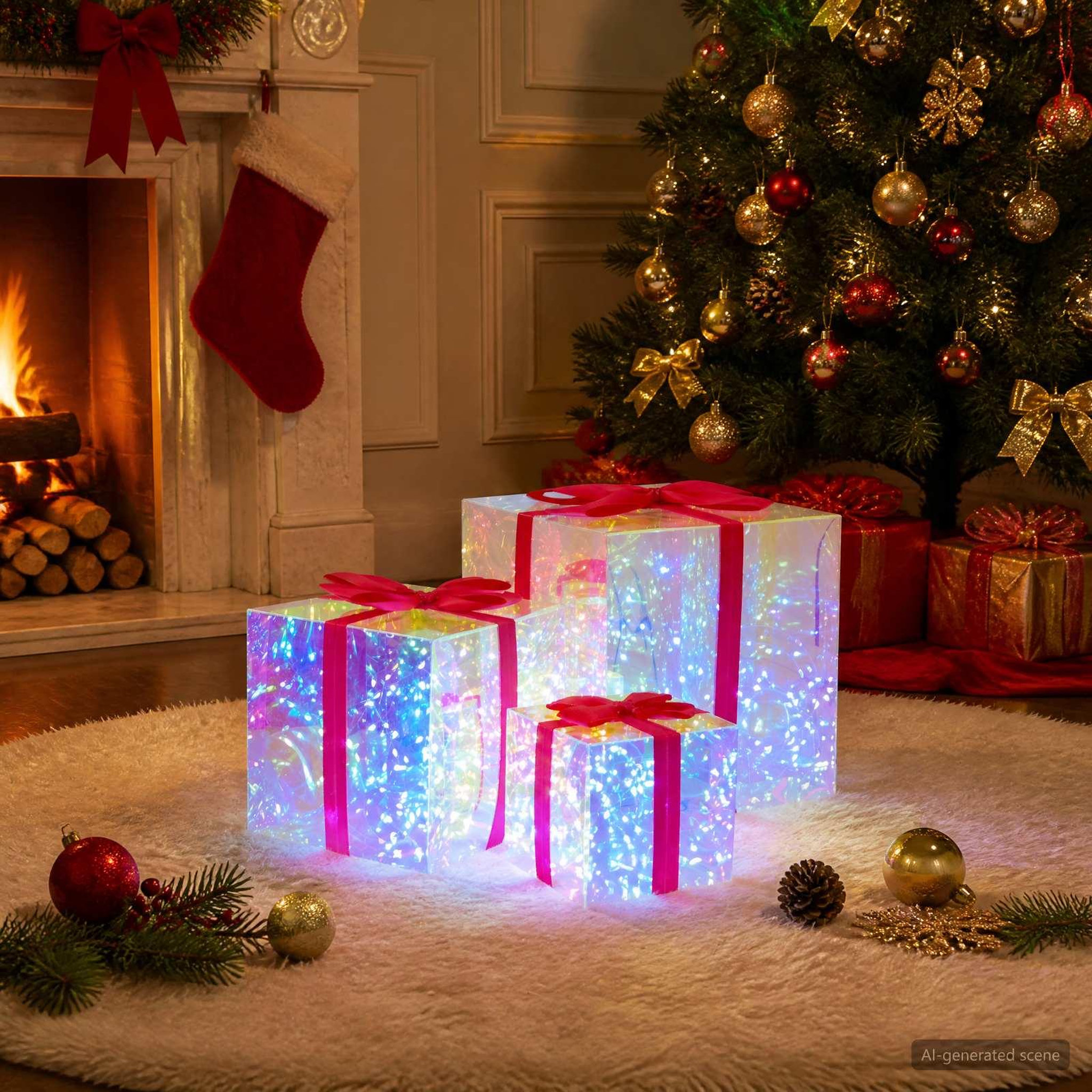 Voir la diapositive 2 : VIDAXL Boîte-cadeau LED iridescente prismatique 3 pc Multicolore