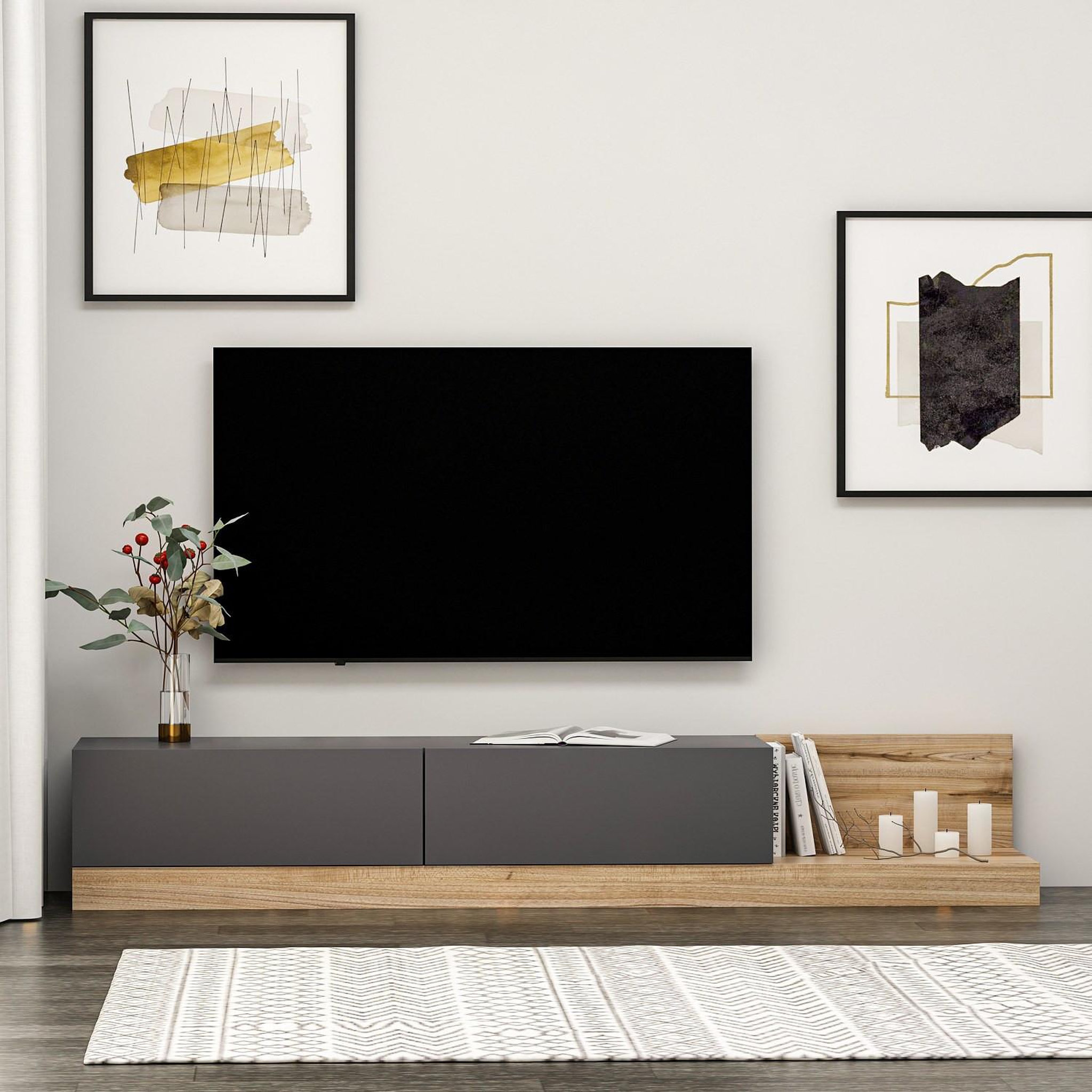 Voir la diapositive 2 : Habitat et Jardin Meuble tv en bois  majör  - 180 x 37 x 30 cm - gris anthracite