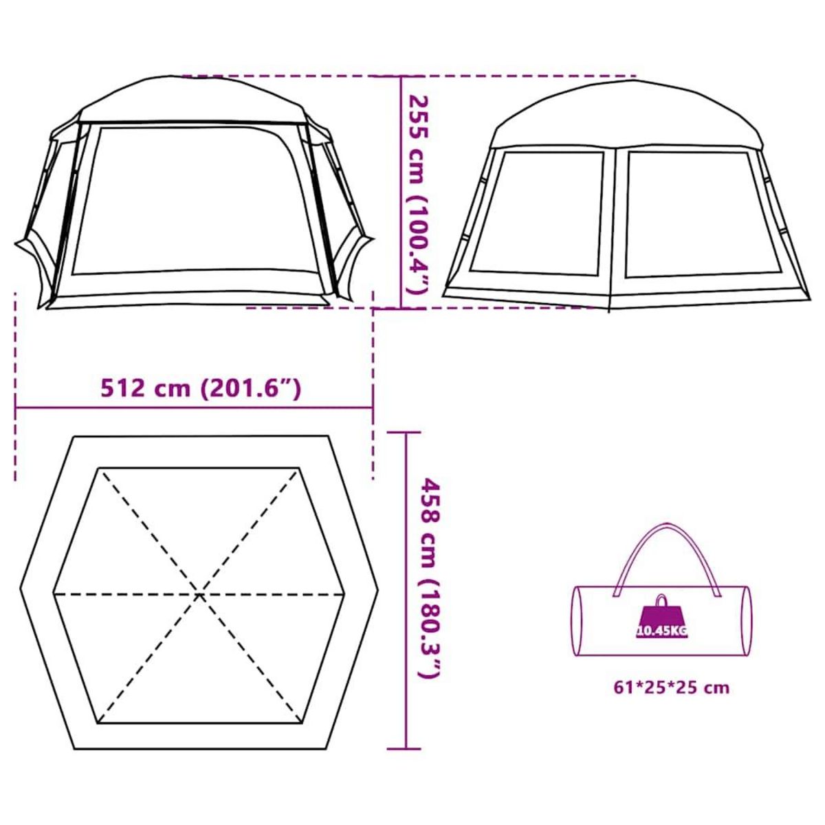 VIDAXL Tente piscine toit amovible parois maille vert d'eau 512x458 cm