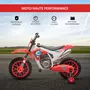 HOMCOM Moto cross électrique enfant 3 à 5 ans 12 V 3-8 Km/h  avec roulettes latérales amovibles dim. 106,5L x 51,5l x 68H cm rouge
