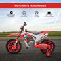 Voir la diapositive 4 : HOMCOM Moto cross électrique enfant 3 à 5 ans 12 V 3-8 Km/h  avec roulettes latérales amovibles dim. 106,5L x 51,5l x 68H cm rouge