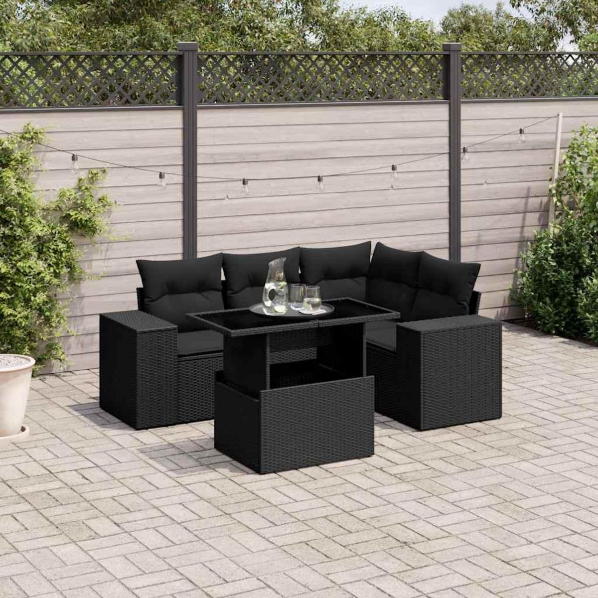 VIDAXL Salon de jardin 5 pcs avec coussins noir resine tressee