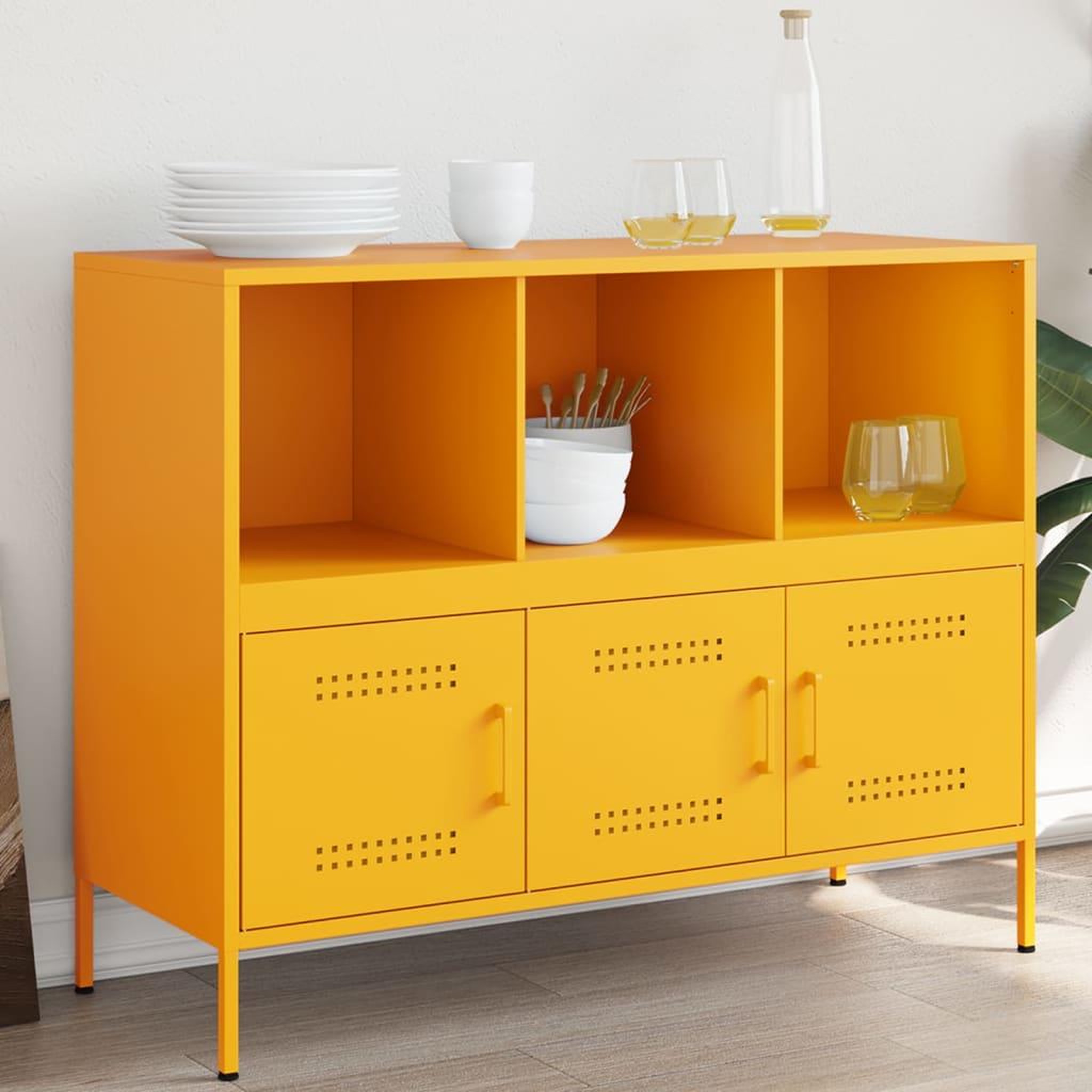 VIDAXL Buffet jaune moutarde 100,5x39x79 cm acier