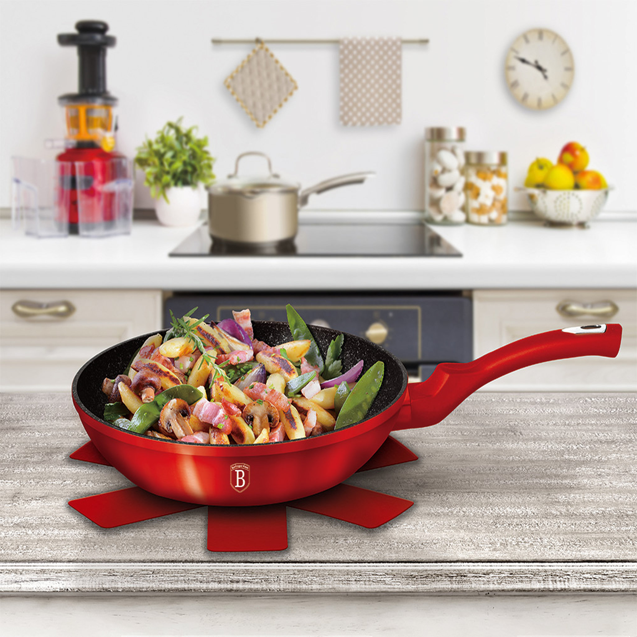 Voir la diapositive 4 : BERLINGER HAUS Lot faitout 24 cm + poêle 24 cm induction Aluminium forgé rouge métal 