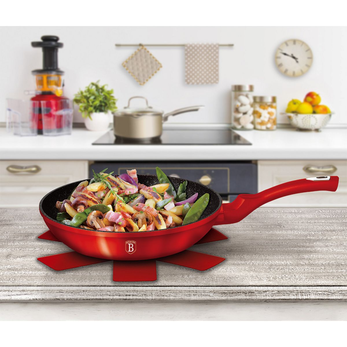 BERLINGER HAUS Lot faitout 24 cm + poêle 24 cm induction Aluminium forgé rouge métal 