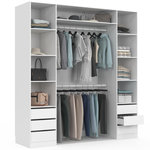 ID MARKET Dressing double TAYLA 185 x 55 x 200 cm avec étagères + double penderie + tiroirs blanc