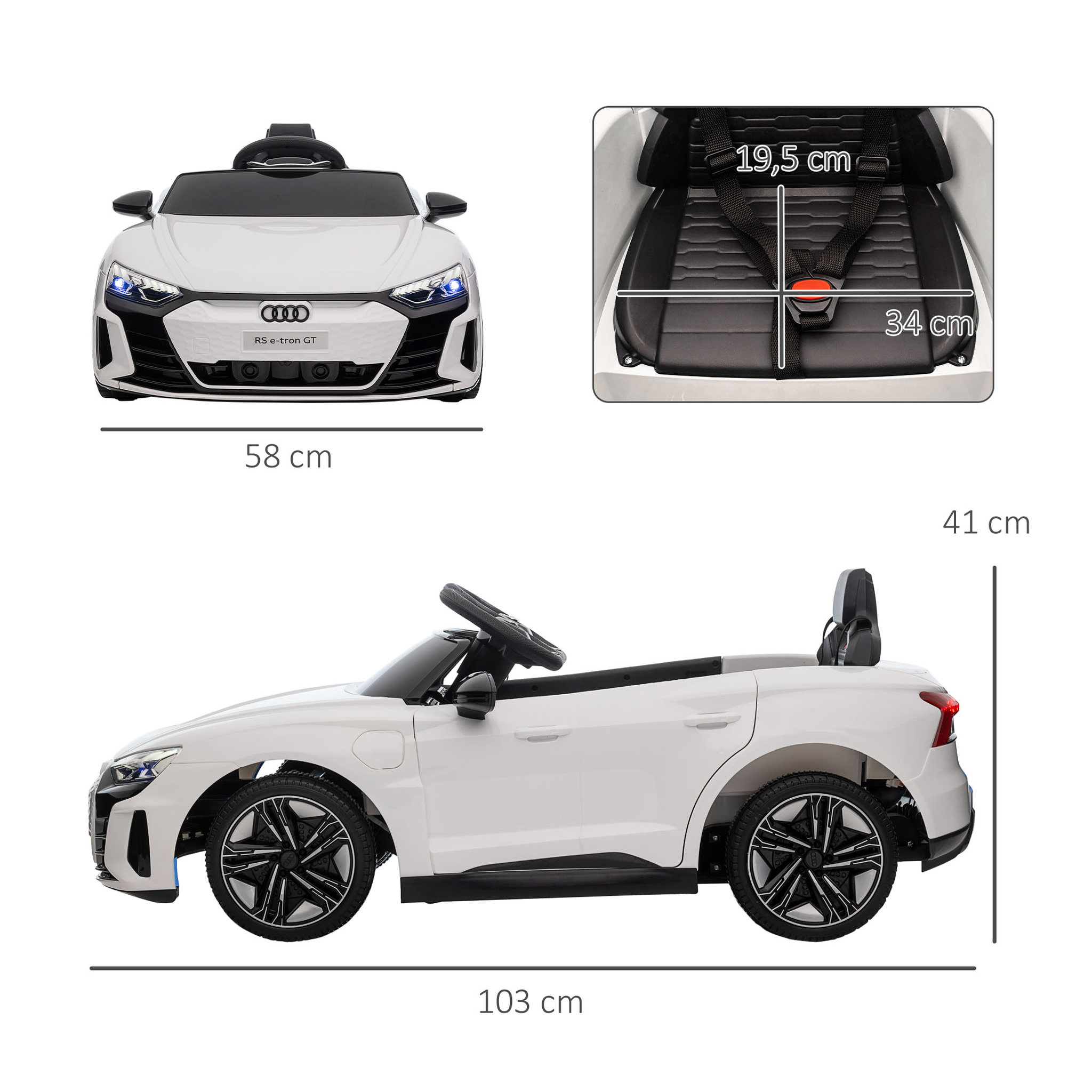 Voir la diapositive 3 : HOMCOM Véhicule électrique enfant Audi RS e-tron GT V. max. 5 Km/h télécommande effets sonores + lumineux blanc