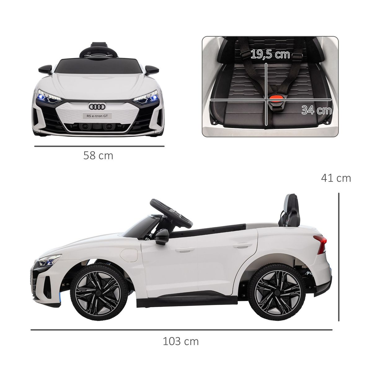 HOMCOM Véhicule électrique enfant Audi RS e-tron GT V. max. 5 Km/h télécommande effets sonores + lumineux blanc