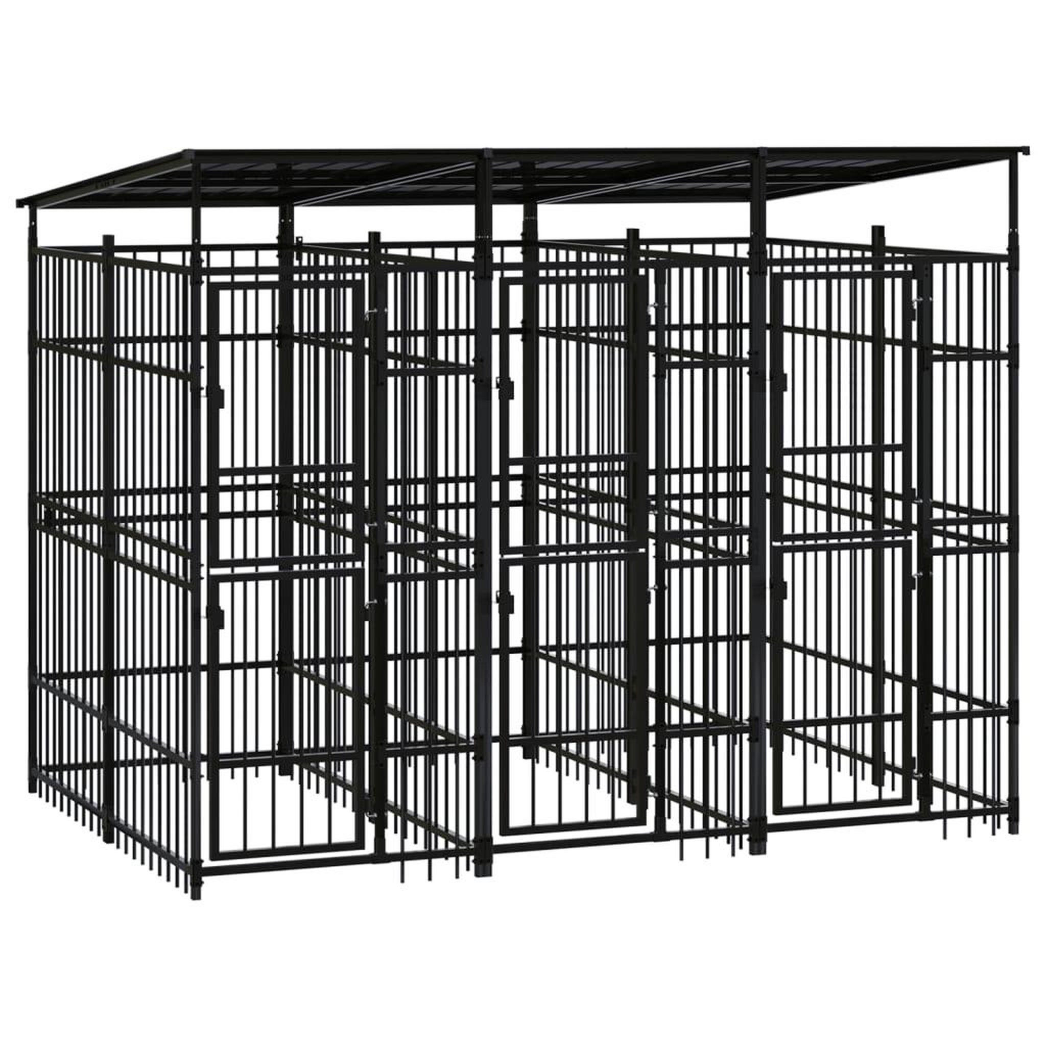VIDAXL Chenil d'exterieur avec toit pour chiens Acier 5,53 m²