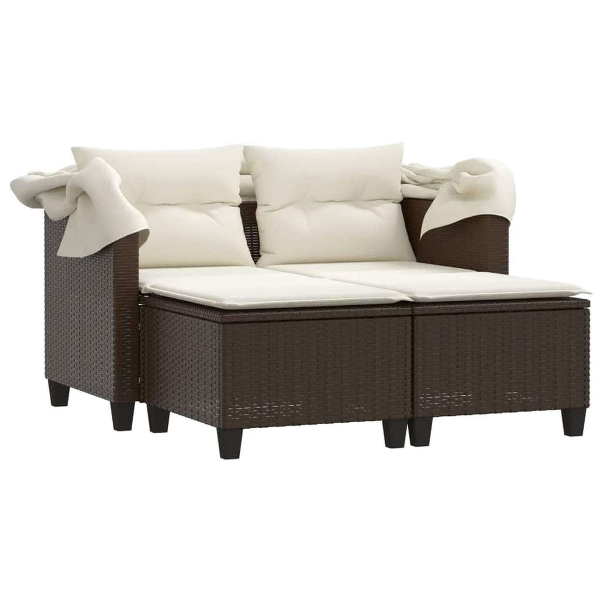 Voir la diapositive 4 : VIDAXL Canape de jardin 2 places avec auvent et tabourets marron rotin