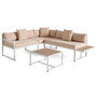 Voir la diapositive 2 : BEST MOBILIER Anoha – salon de jardin d'angle en acier blanc – 5 places - coussins beige et table incluse