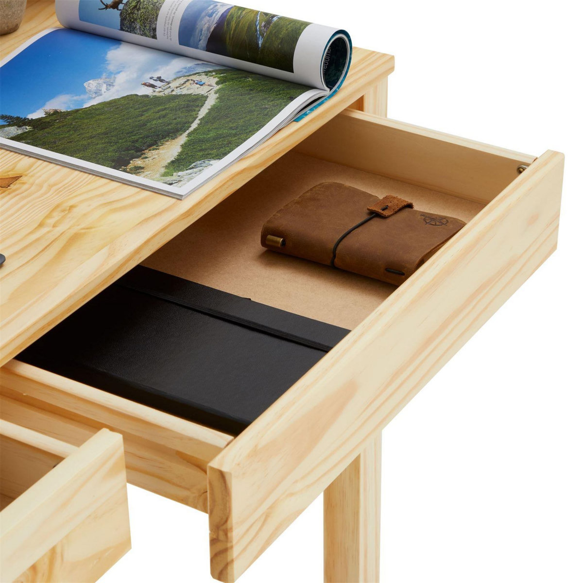 IDIMEX Bureau LENNOX, avec 2 tiroirs et 3 niches, en pin massif