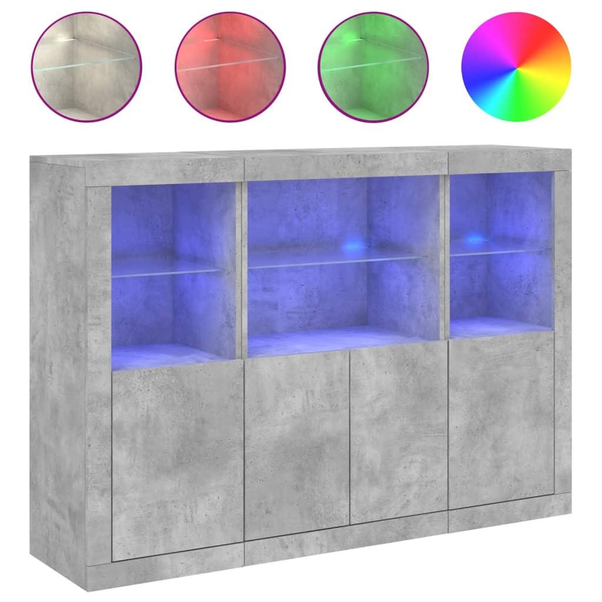 Voir la diapositive 2 : VIDAXL Buffets avec lumieres LED 3 pcs gris beton bois d'ingenierie
