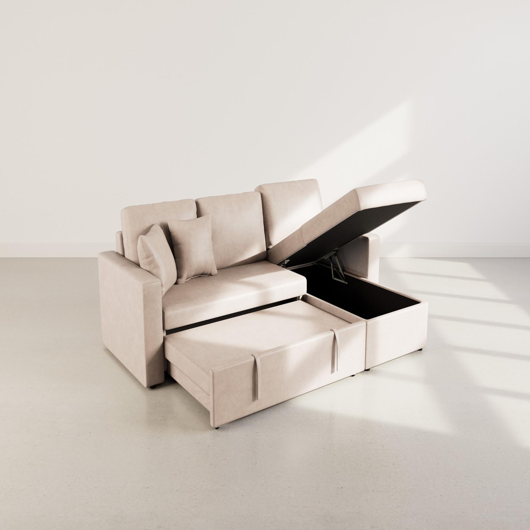 Voir la diapositive 3 : BEST MOBILIER Cyrus - canapé d'angle réversible 4 places - convertible avec coffre - en simili