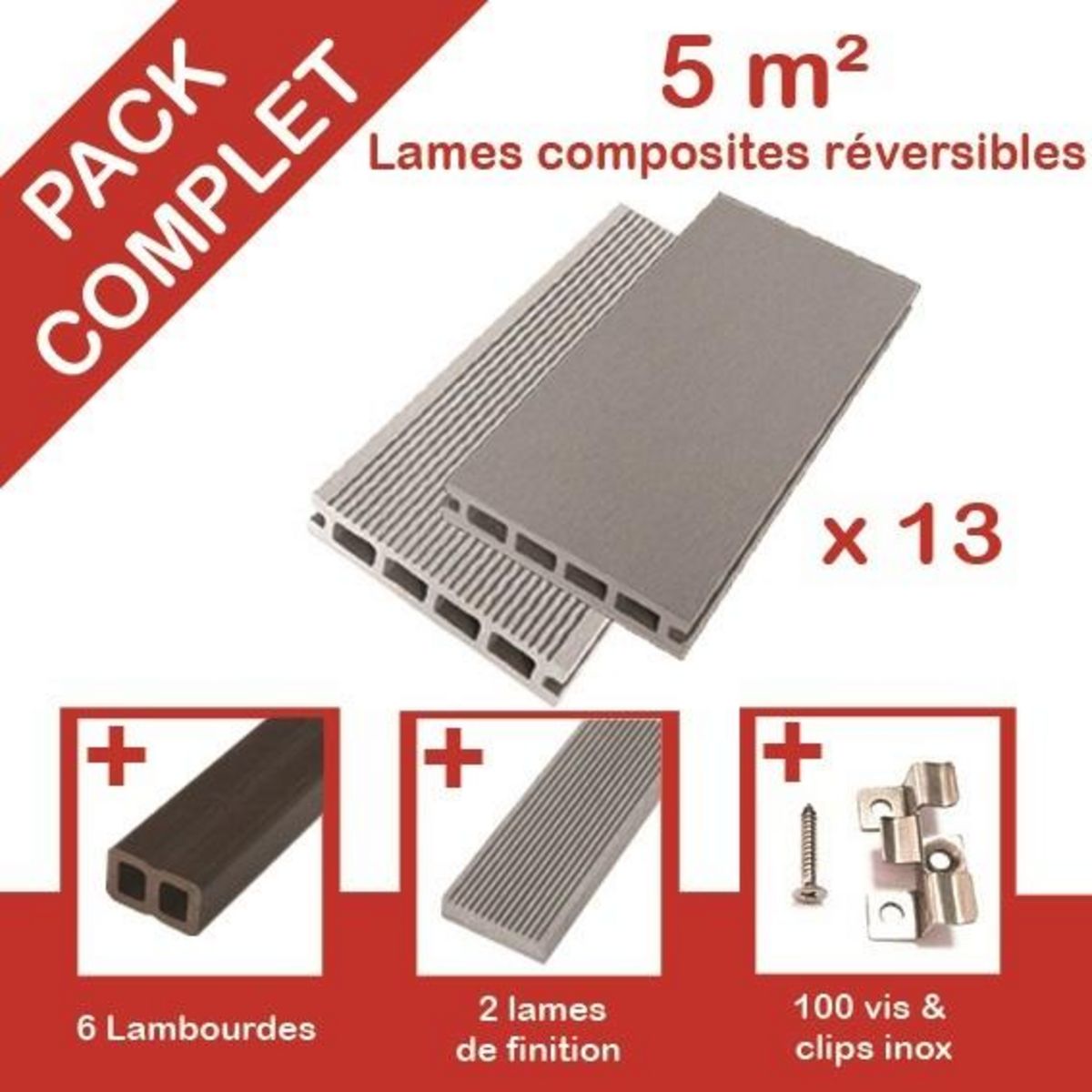 GREEN OUTSIDE Pack Lames de terrasse alvéolaire Gris