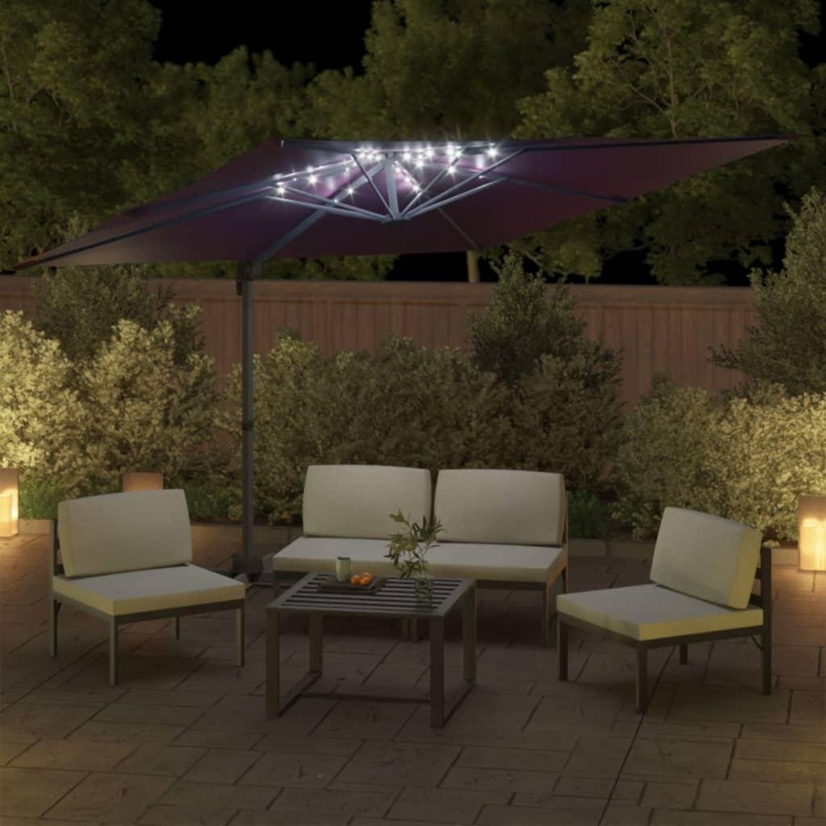 VIDAXL Parasol cantilever a LED Rouge Bordeaux 400x300 cm