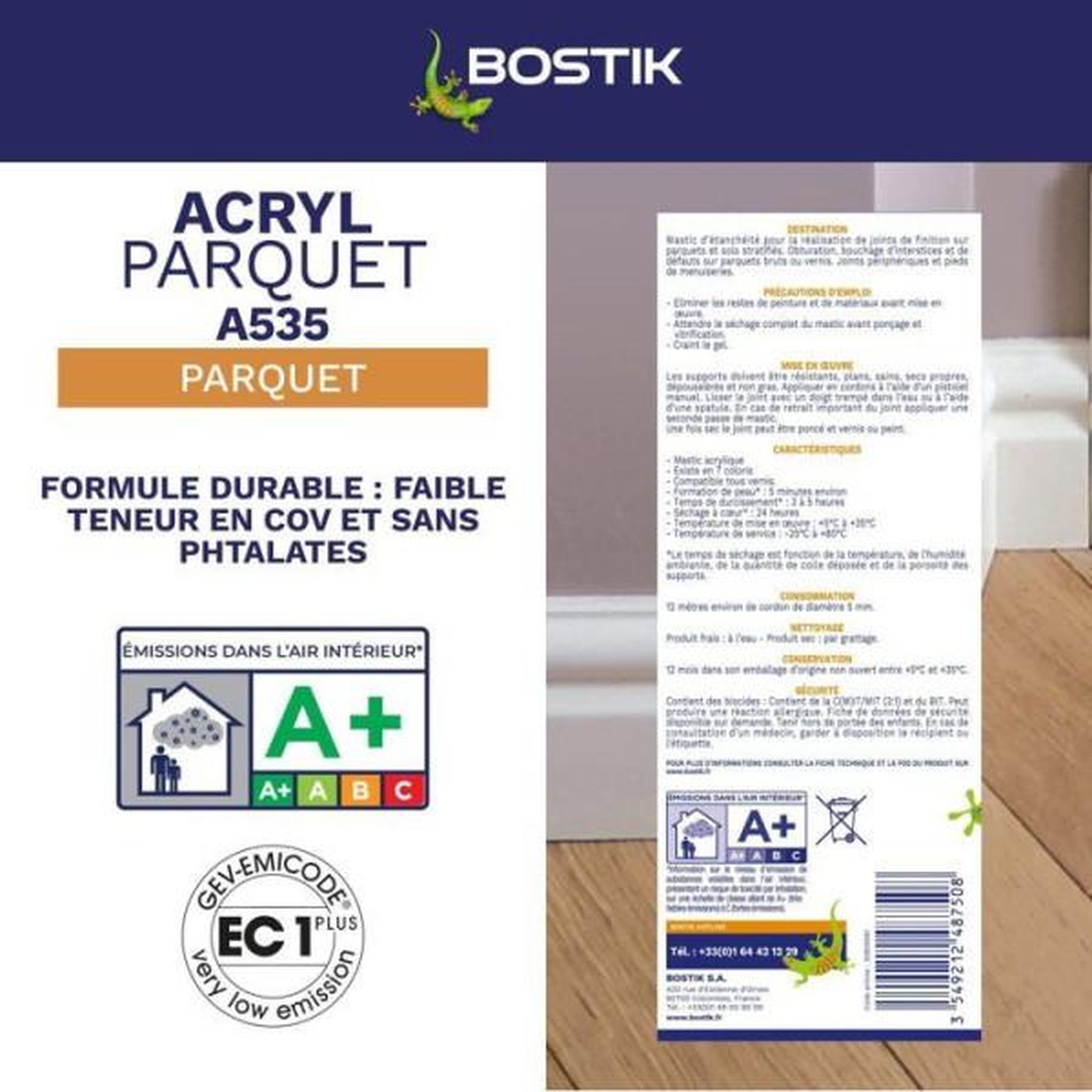Voir la diapositive 5 : Bostik Mastic acrylique - BOSTIK - Joint Acryl Parquet - Compatible tous vernis - Chene foncé - 300 ml