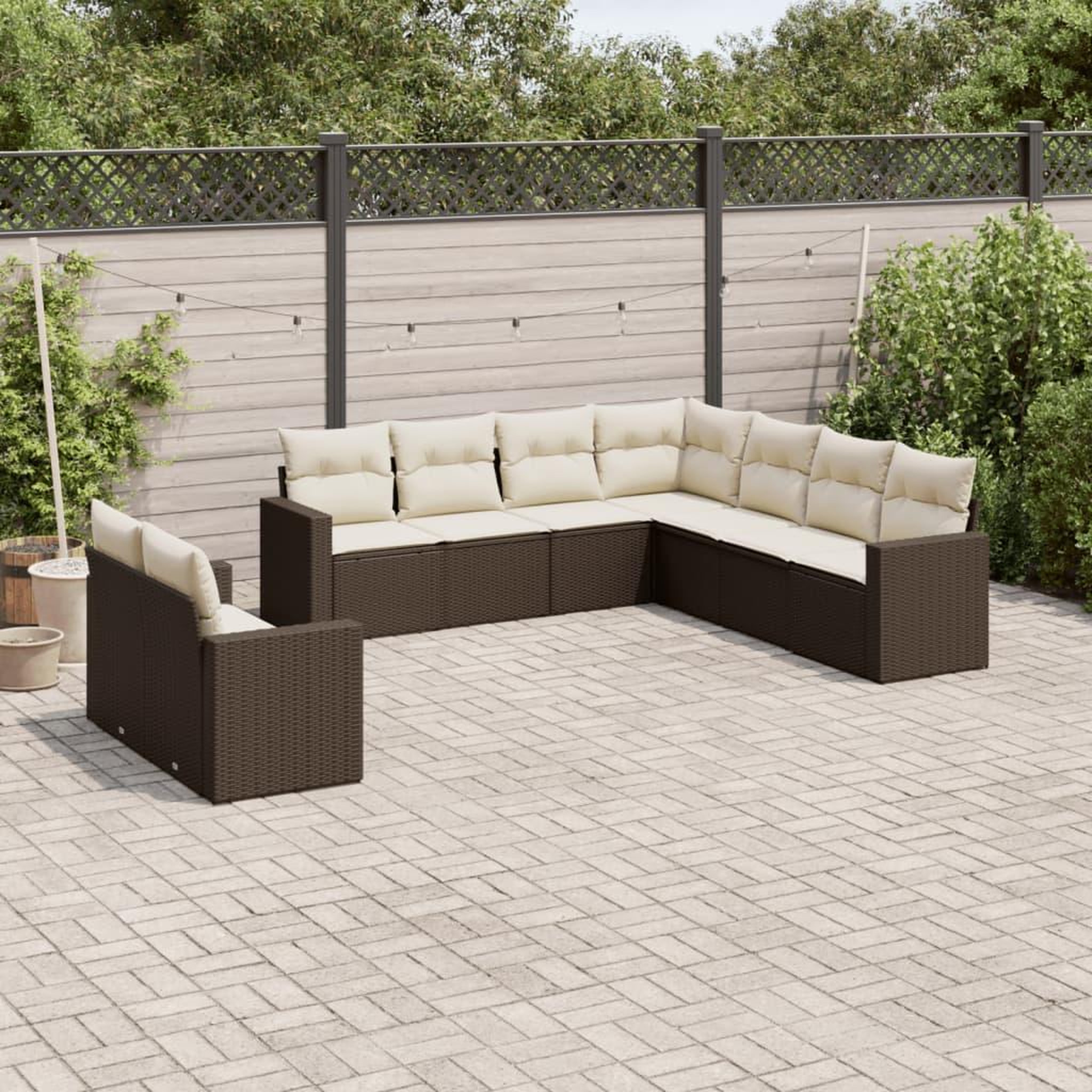 VIDAXL Salon de jardin avec coussins 9 pcs marron resine tressee