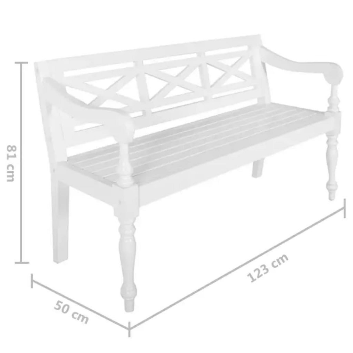 VIDAXL Banc Batavia 123 cm Bois d'acajou massif Blanc