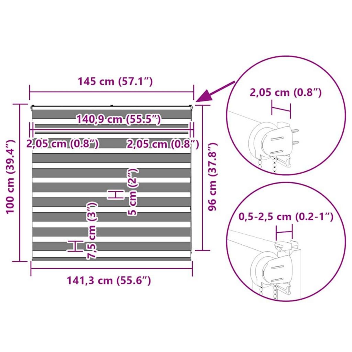 VIDAXL Store zebre gris clair largeur du tissu 140,9 cm polyester