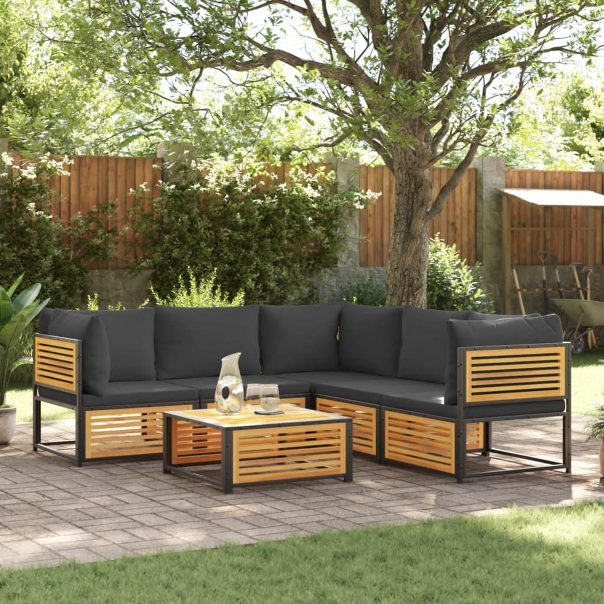 VIDAXL Salon de jardin avec coussins 6 pcs bois d'acacia solide