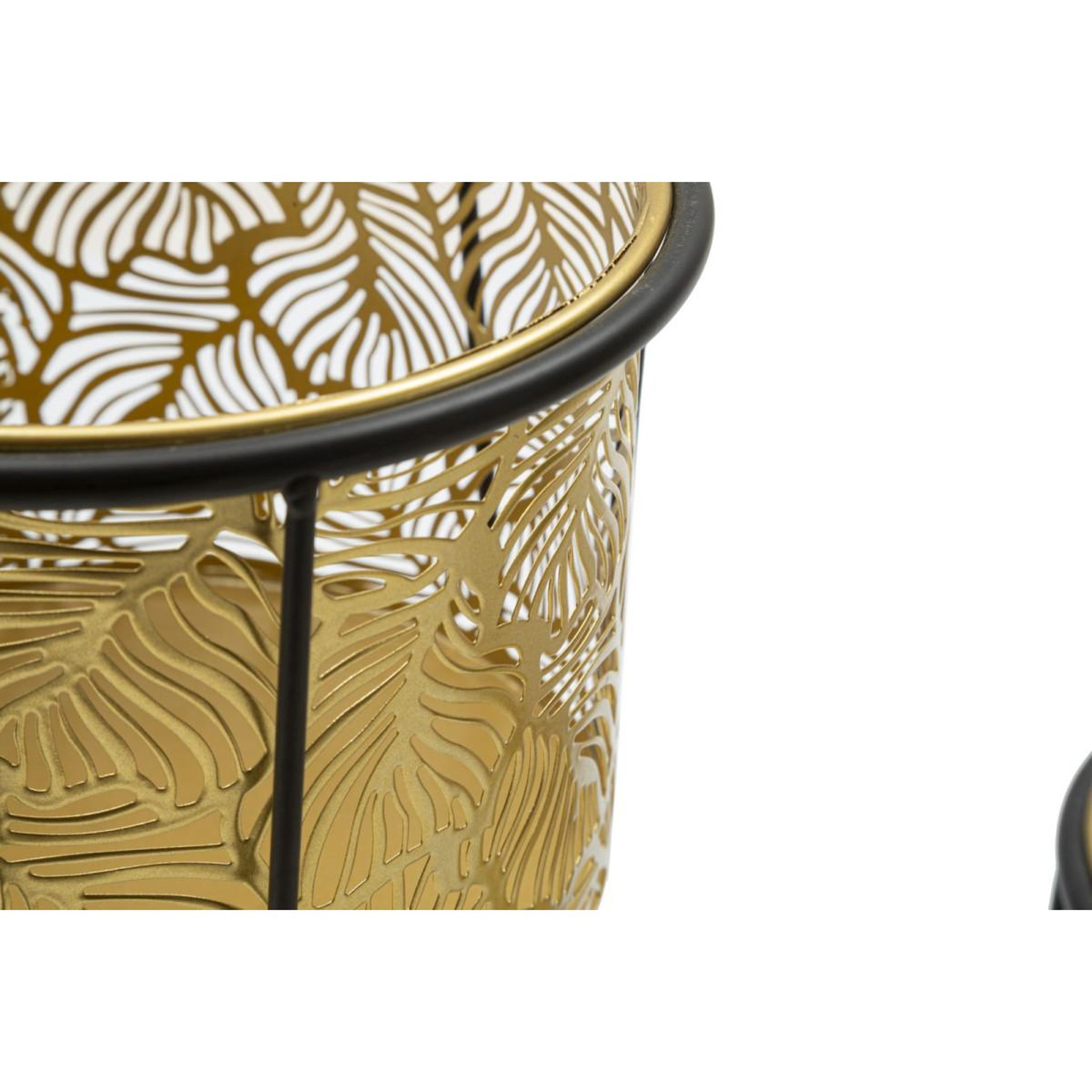 Voir la diapositive 3 : Paris Prix Lot de 2 cache-pots sur pied  leavy  40cm or & noir