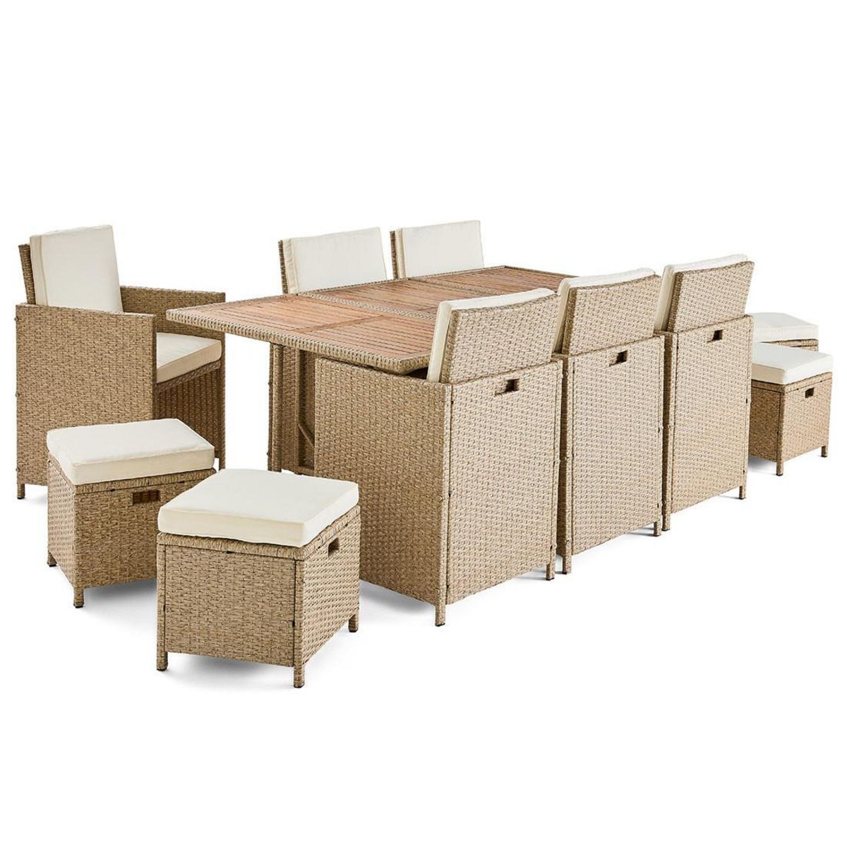 BEST MOBILIER Cuba – salon de jardin encastrable en résine tressé beige - 10 places - coussins beige + housse de protection