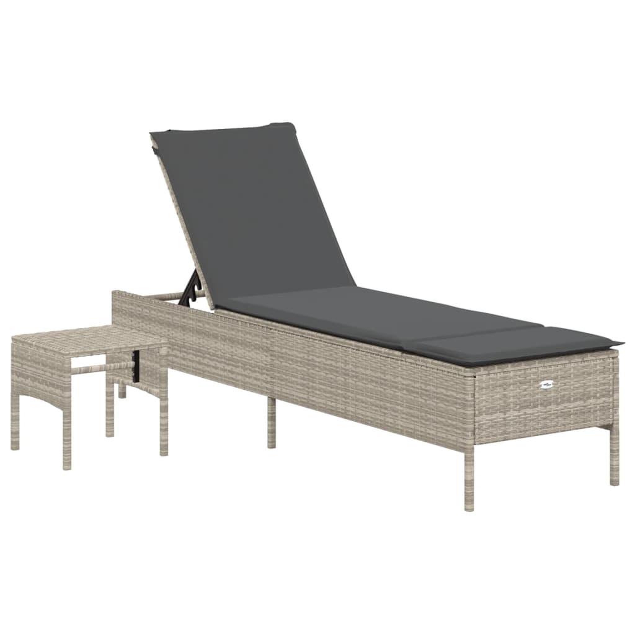 Voir la diapositive 2 : VIDAXL Chaise longue avec table et coussin gris clair resine tressee