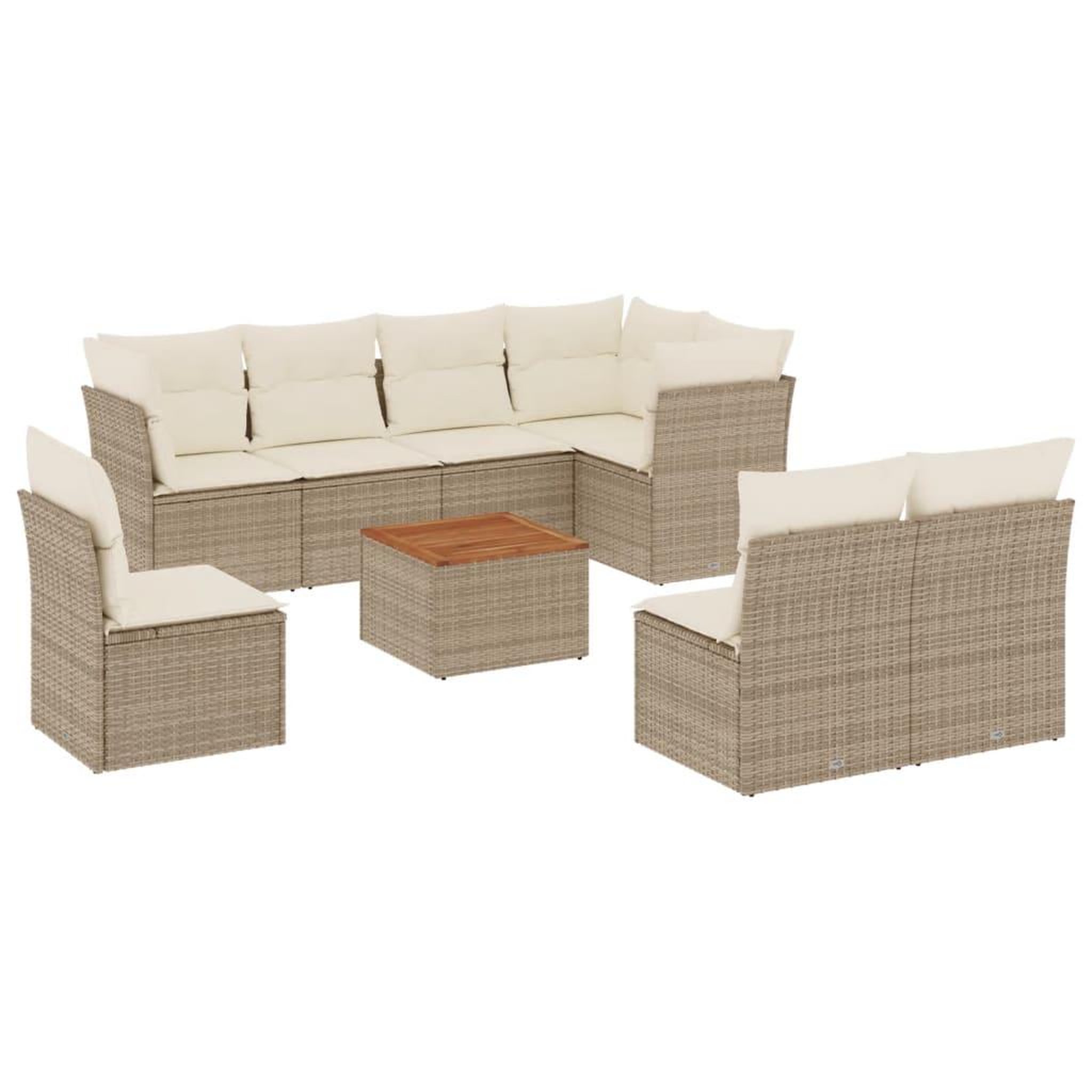 Voir la diapositive 2 : VIDAXL Salon de jardin avec coussins 9 pcs beige resine tressee