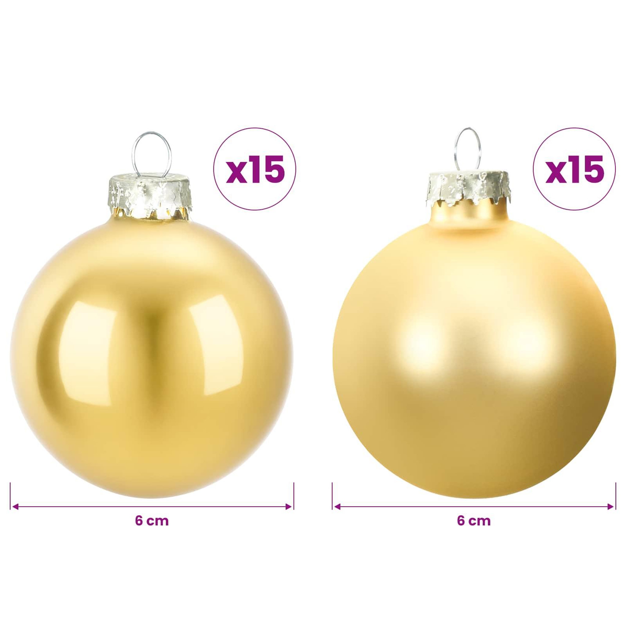 Voir la diapositive 3 : VIDAXL Ensemble de boules de Noël 30 pc Dore 6 cm Polystyrene