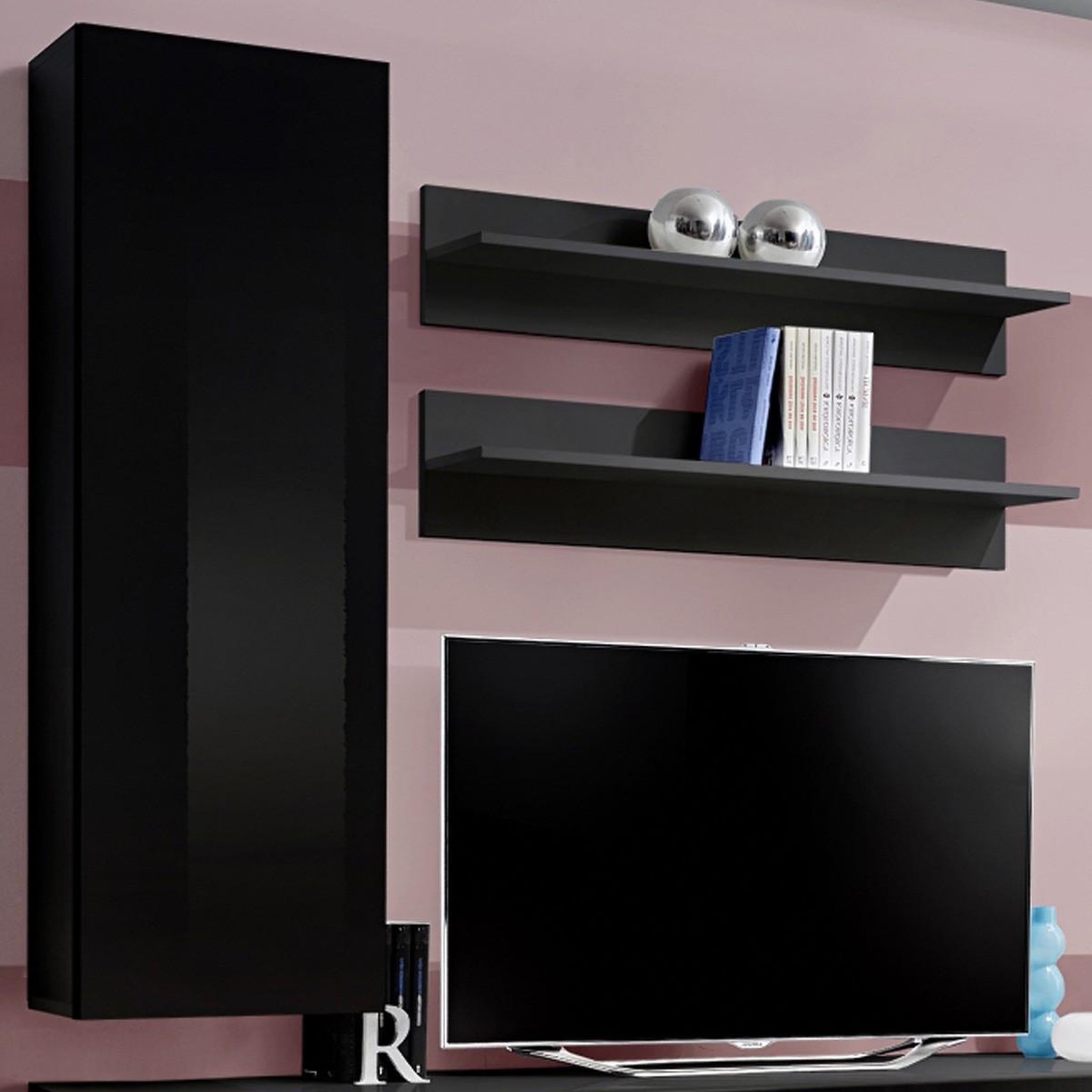 Voir la diapositive 2 : Paris Prix Ensemble meuble tv mural  fly h1  170cm noir