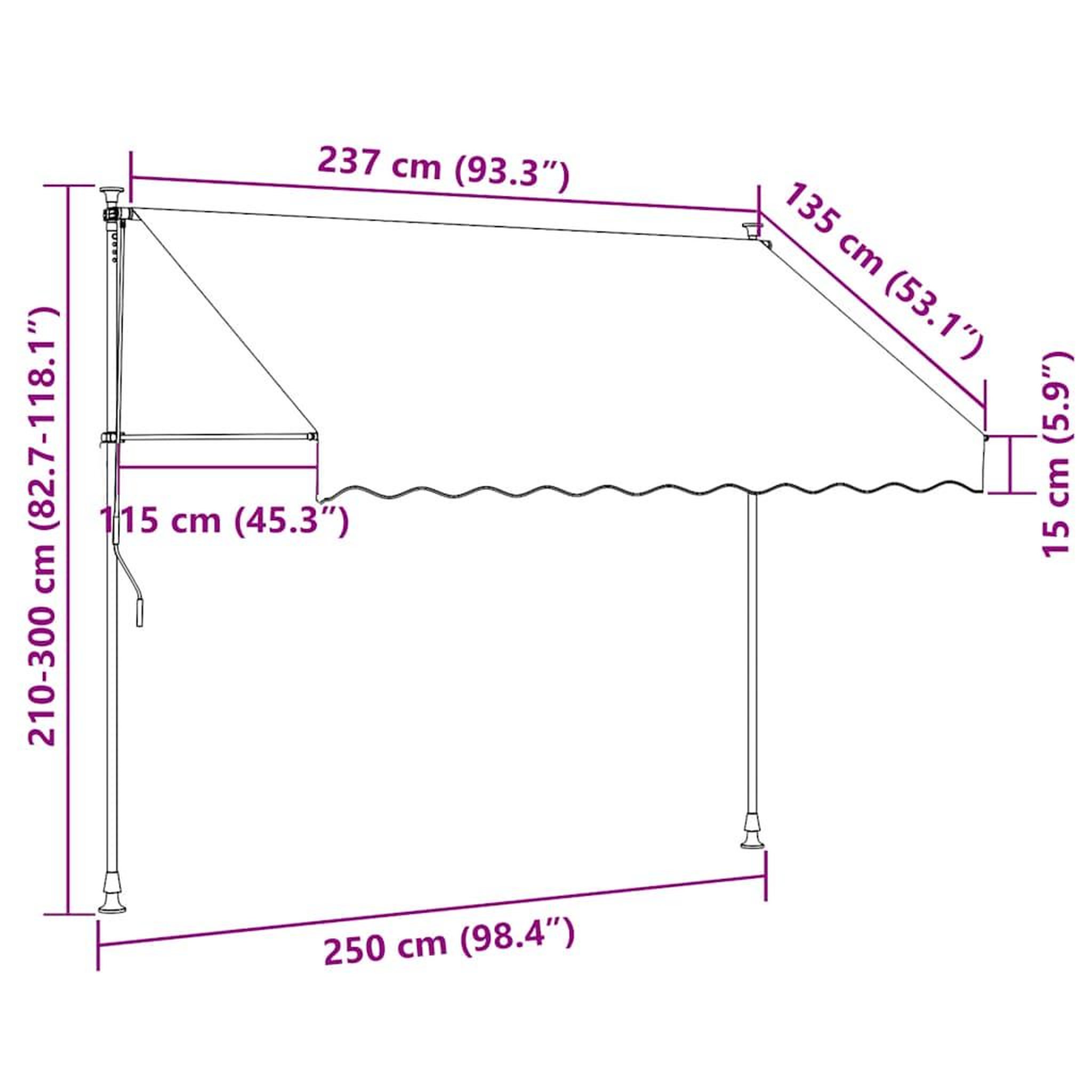 Voir la diapositive 6 : VIDAXL Auvent retractable manuel 250 cm rayures jaunes et bleues