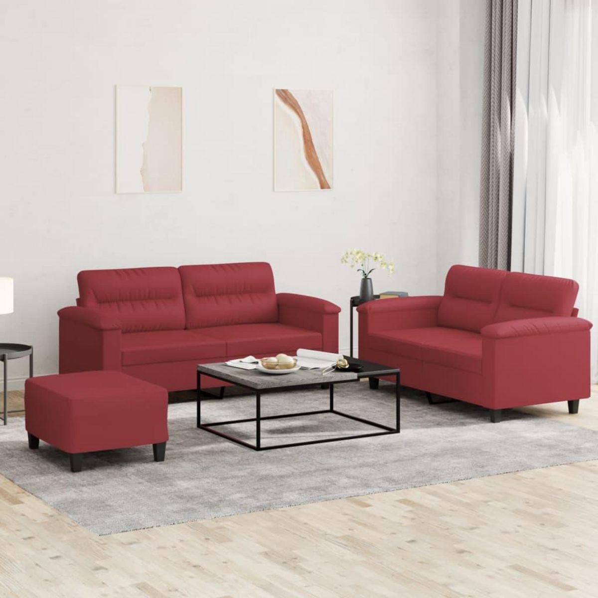 VIDAXL Ensemble de canapes 3 pcs et coussins Rouge bordeaux Similicuir