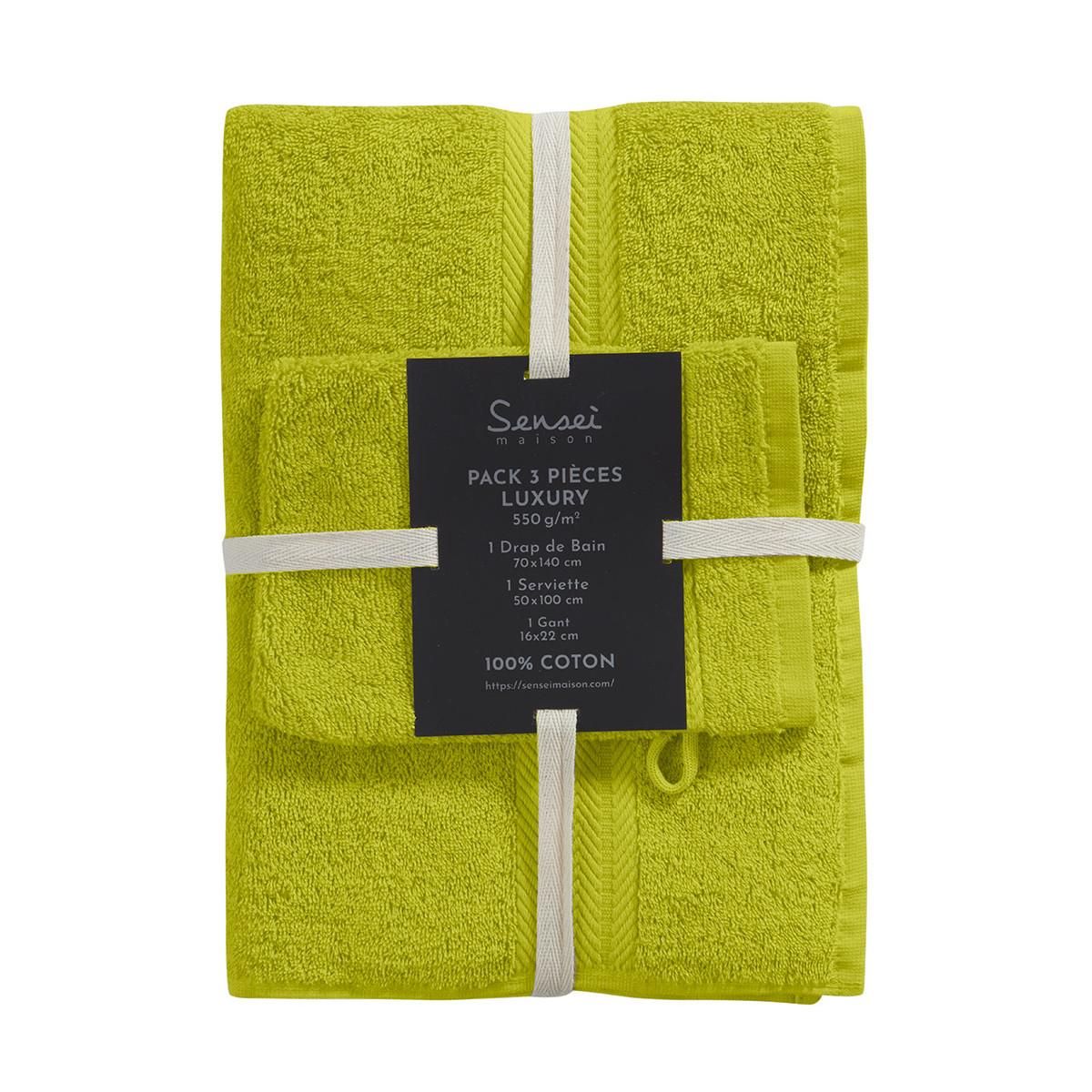 Sensei Maison Ensemble de bain 3 pièces (1 drap de bain + 1 serviette de toilette + 1 gant) LUXURY