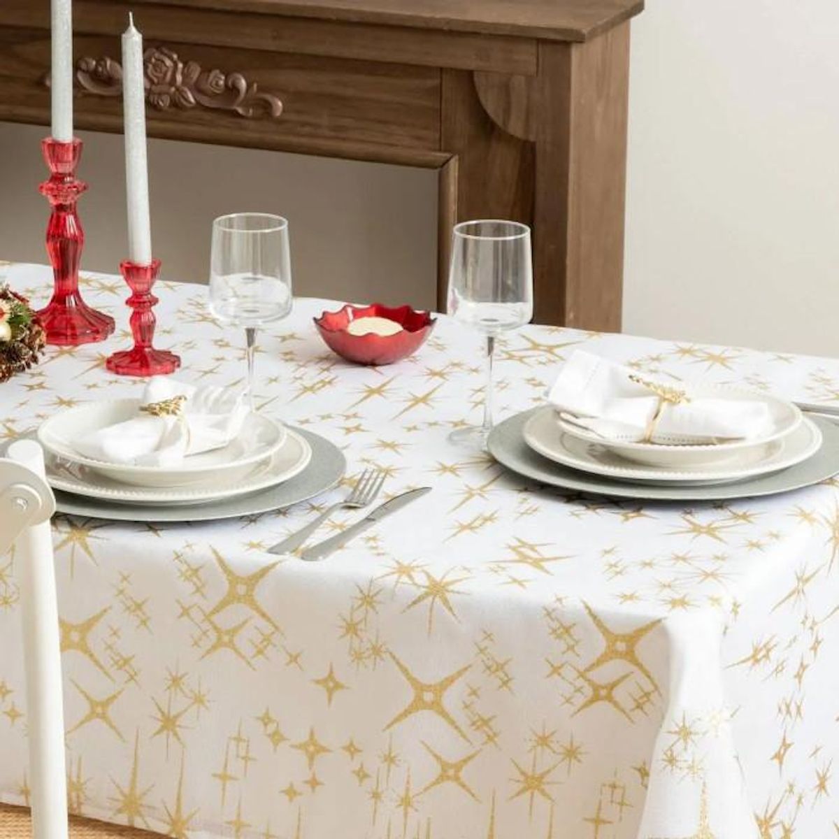 ATMOSPHERA Nappe Motif Étoiles  Colorama  140x240cm Blanc