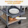 Voir la diapositive 5 : HOMCOM Chariot de service desserte de cuisine à roulettes panier + 2 plateaux amovibles, tiroir, étagère MDF chêne clair bois pin