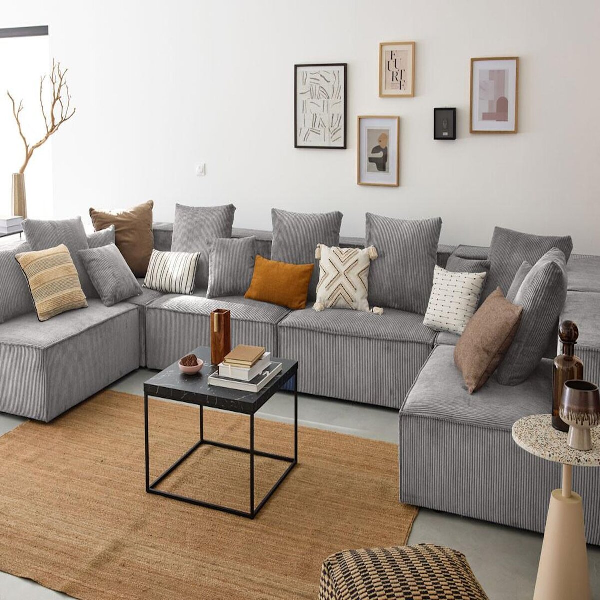 LISA DESIGN Colombine - canapé modulable panoramique - 7 places - en velours côtelé