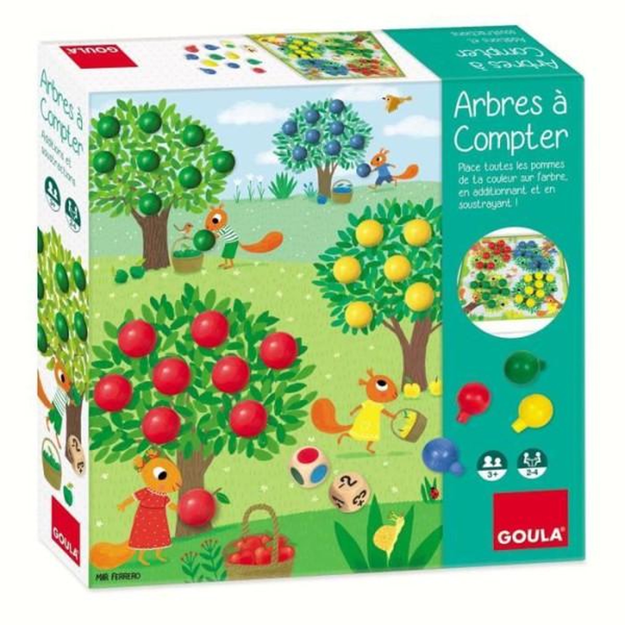 Goula Jeu éducatif - goula - arbres a compter - pommes en bois et dés