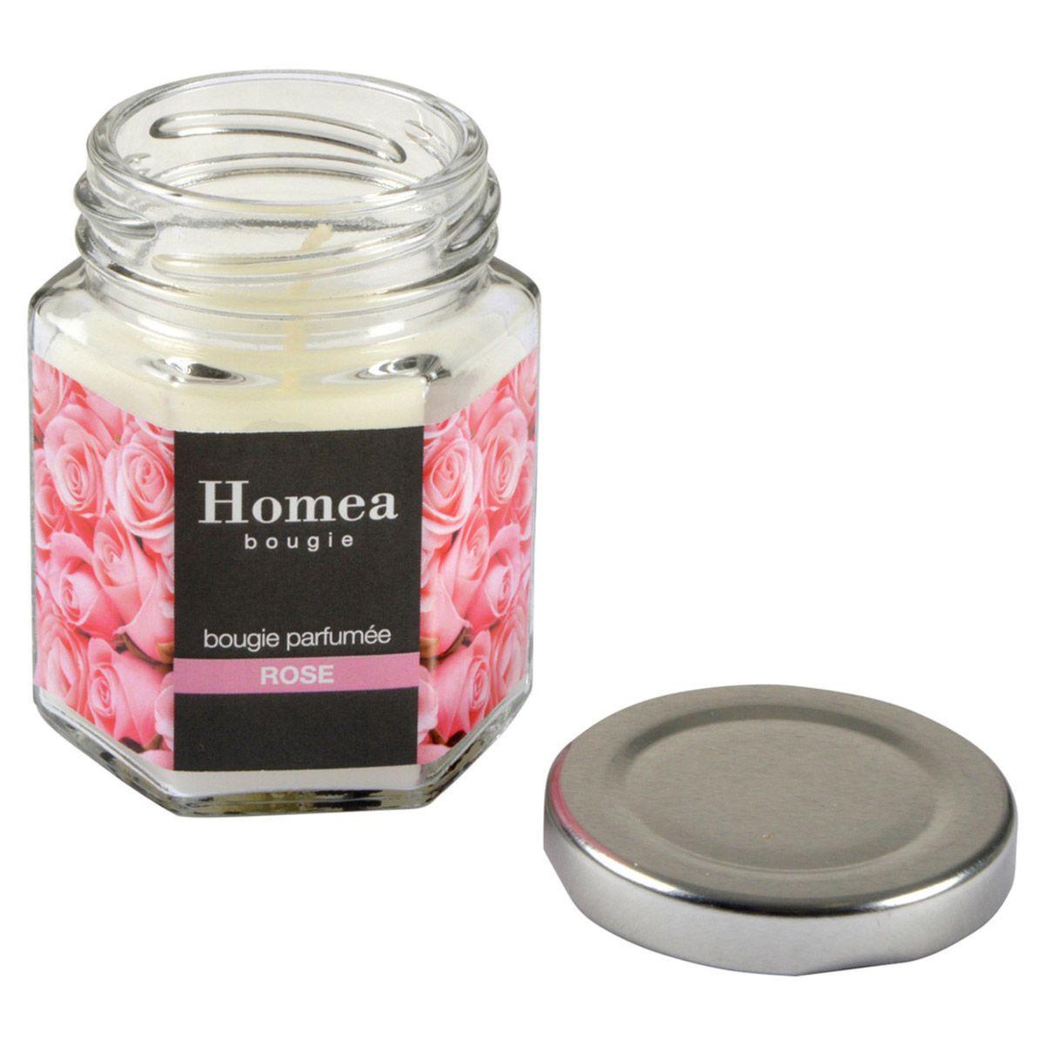 Voir la diapositive 2 : HOMEA Bougie verrine parfumée  essentiel  7cm rose