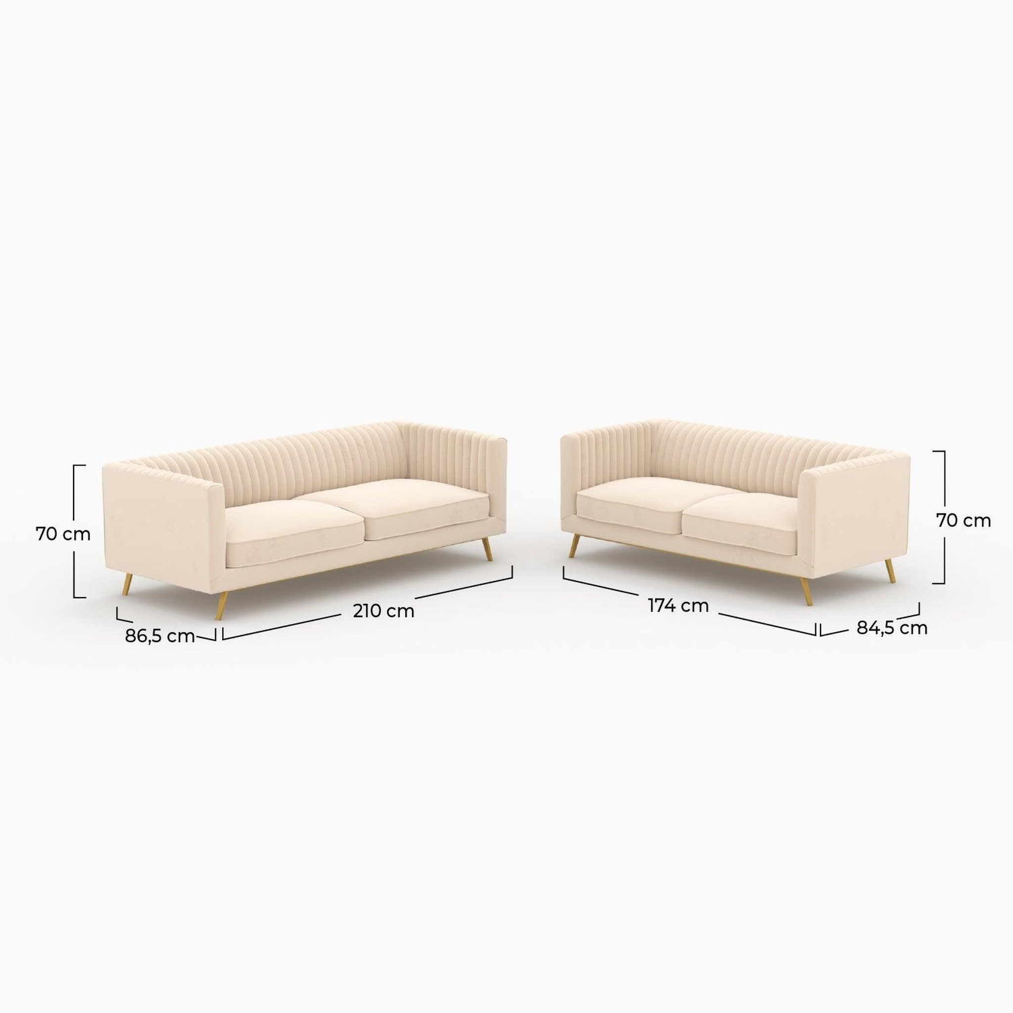 Voir la diapositive 4 : MAISON PAVANE Ensemble canapés en velours beige 5 places-Gatsby
