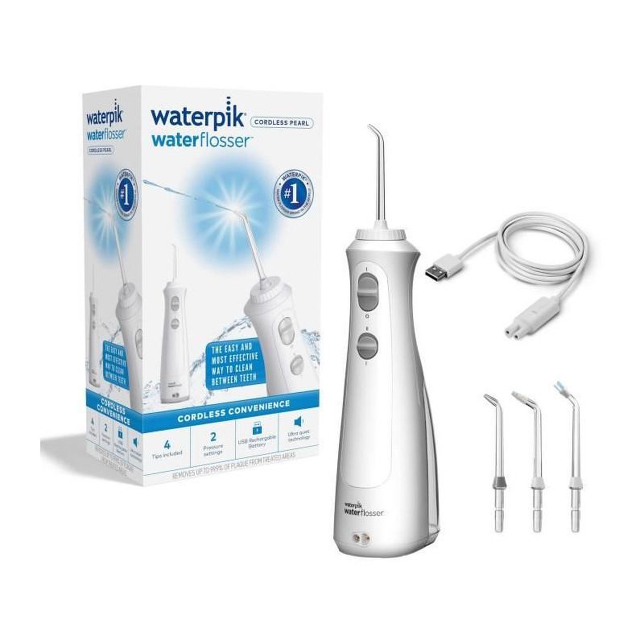 Waterpik Jet Dentaire - WATERPIK - WF-13 Pearl - Blanc - Sans fil - Rechargeable - 2 Niveaux de pression - 4 Embouts