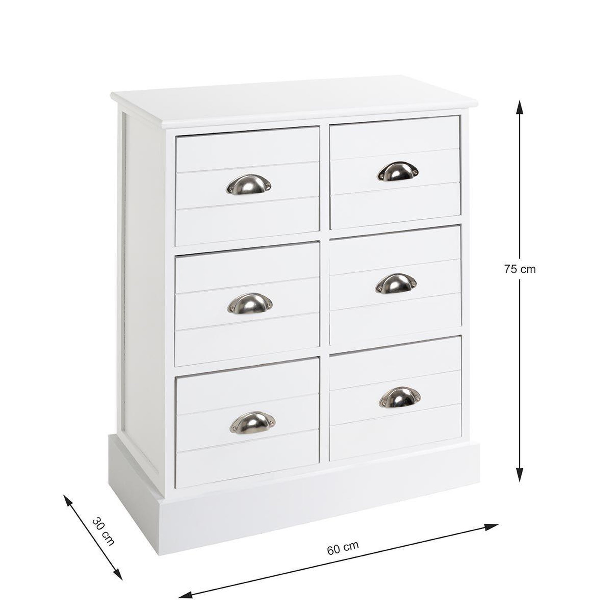 Voir la diapositive 4 : Paris Prix Commode 6 Tiroirs  Lavido  75cm Blanc Laqué
