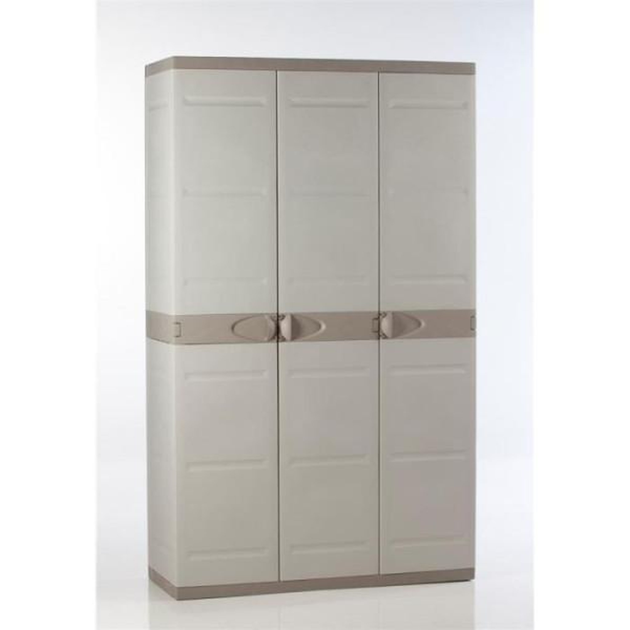 PLASTIKEN Armoire haute de rangement PLASTIKEN TITANIUM - 3 portes, étageres et penderie - Beige et Taupe
