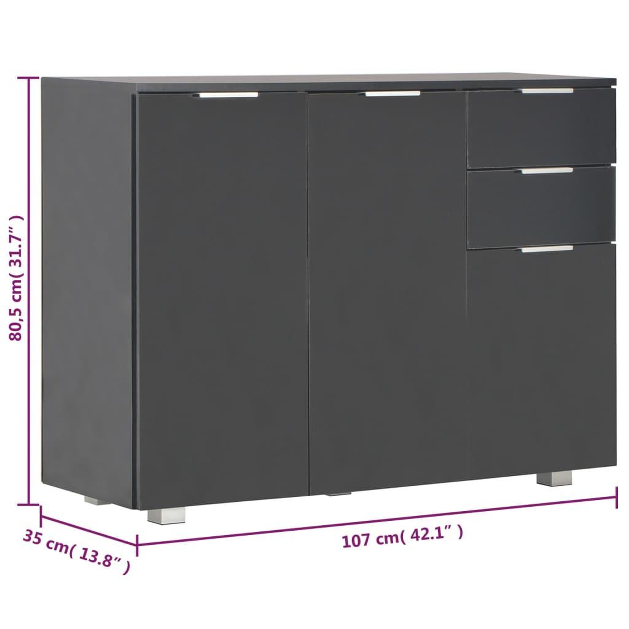 Voir la diapositive 6 : VIDAXL Buffet Noir brillant 107x35x80,5 cm